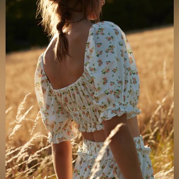 For Love and Lemons Lola Pointelle Top Floral Size Small - Picture 5 of 6